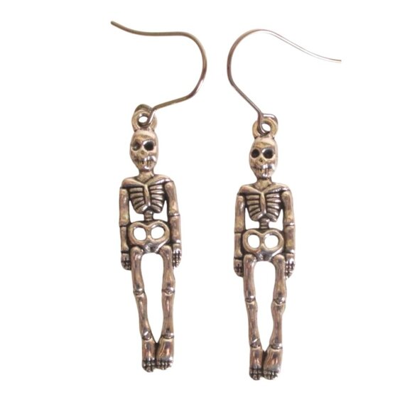 New Skeleton Dangle Pierced Earrings on Stainless Ear Wires Halloween Jewelry - Picture 1 of 5
